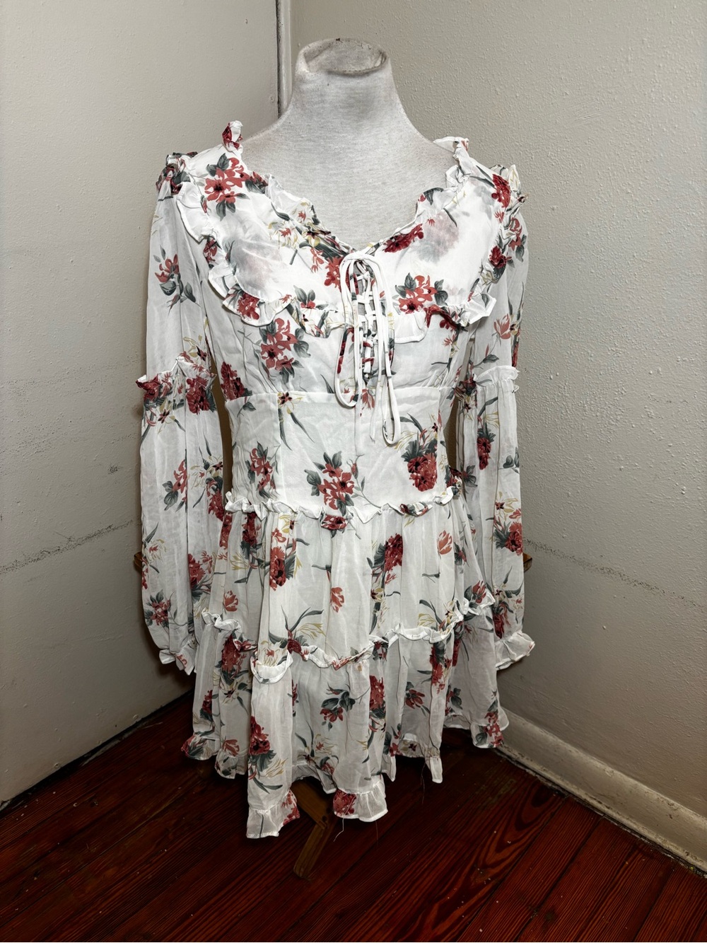 Hers & Mine Ruffle Floral Chiffon Dress NWT